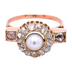 Victorian Diamond Pearl Cluster Ring