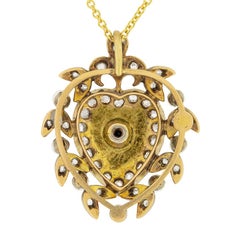 Victorian Diamond & Pearl Enamelled Heart Necklace, c.1880s