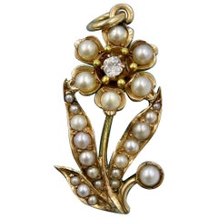 Collier pendentif fleur en or Belle Époque avec diamants et perles de style victorien