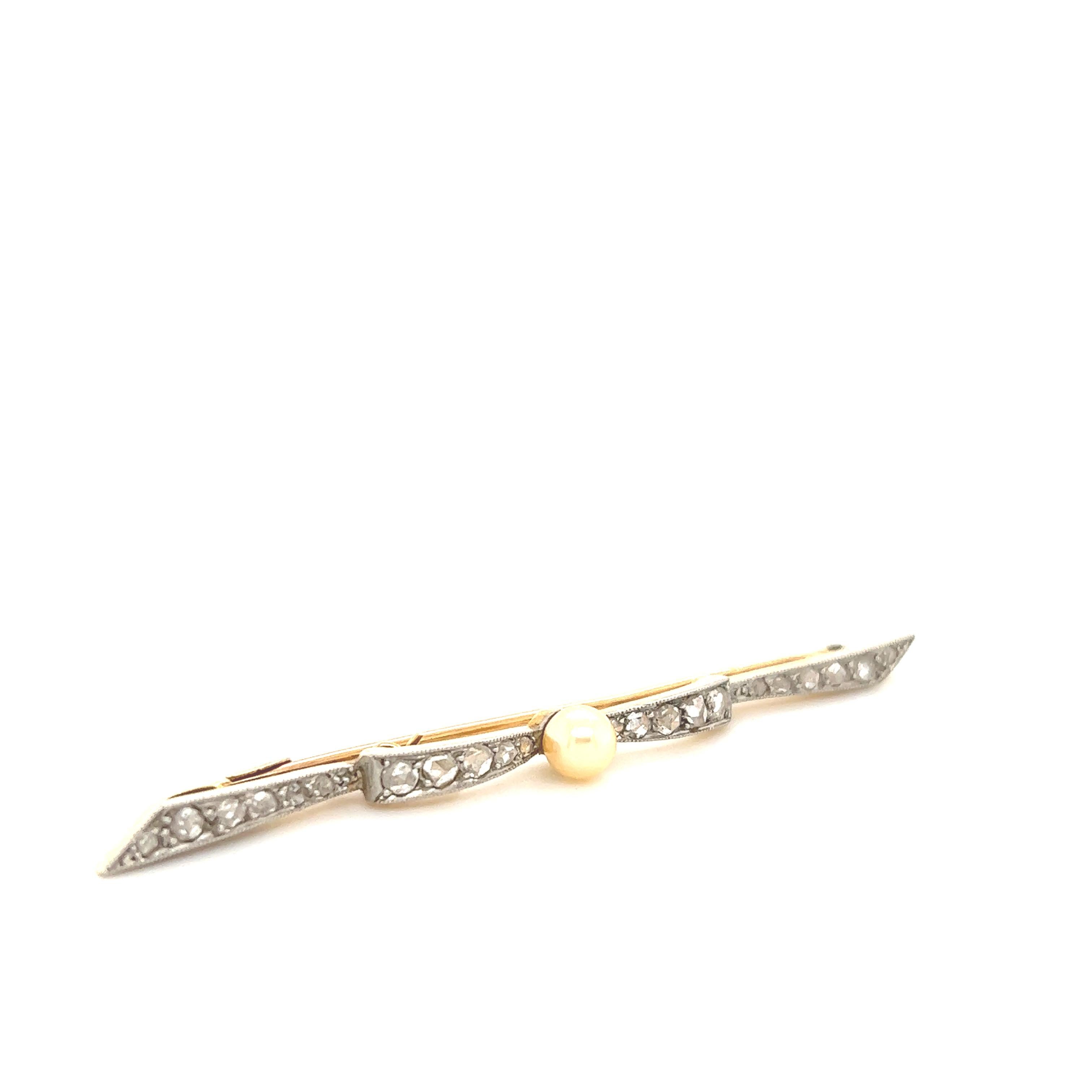 Rose Cut Victorian Diamond & Pearl French Made Bow Pin Platinum & Gold For Sale