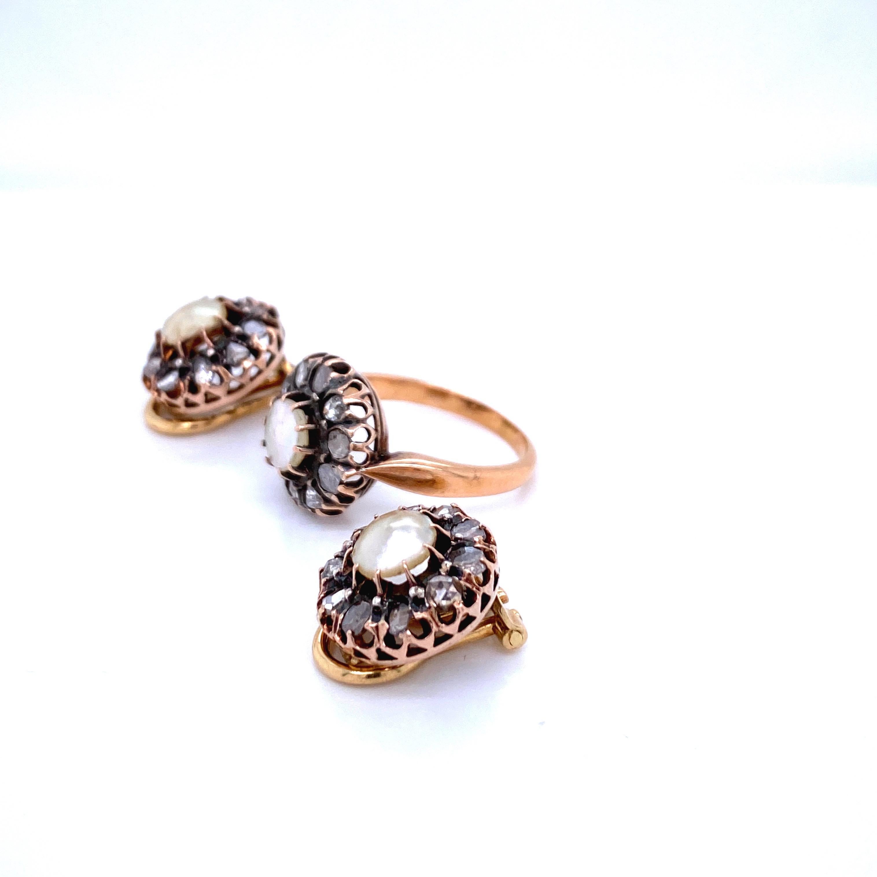 Set di anelli e orecchini in oro con diamanti e perle di epoca vittoriana in vendita 6