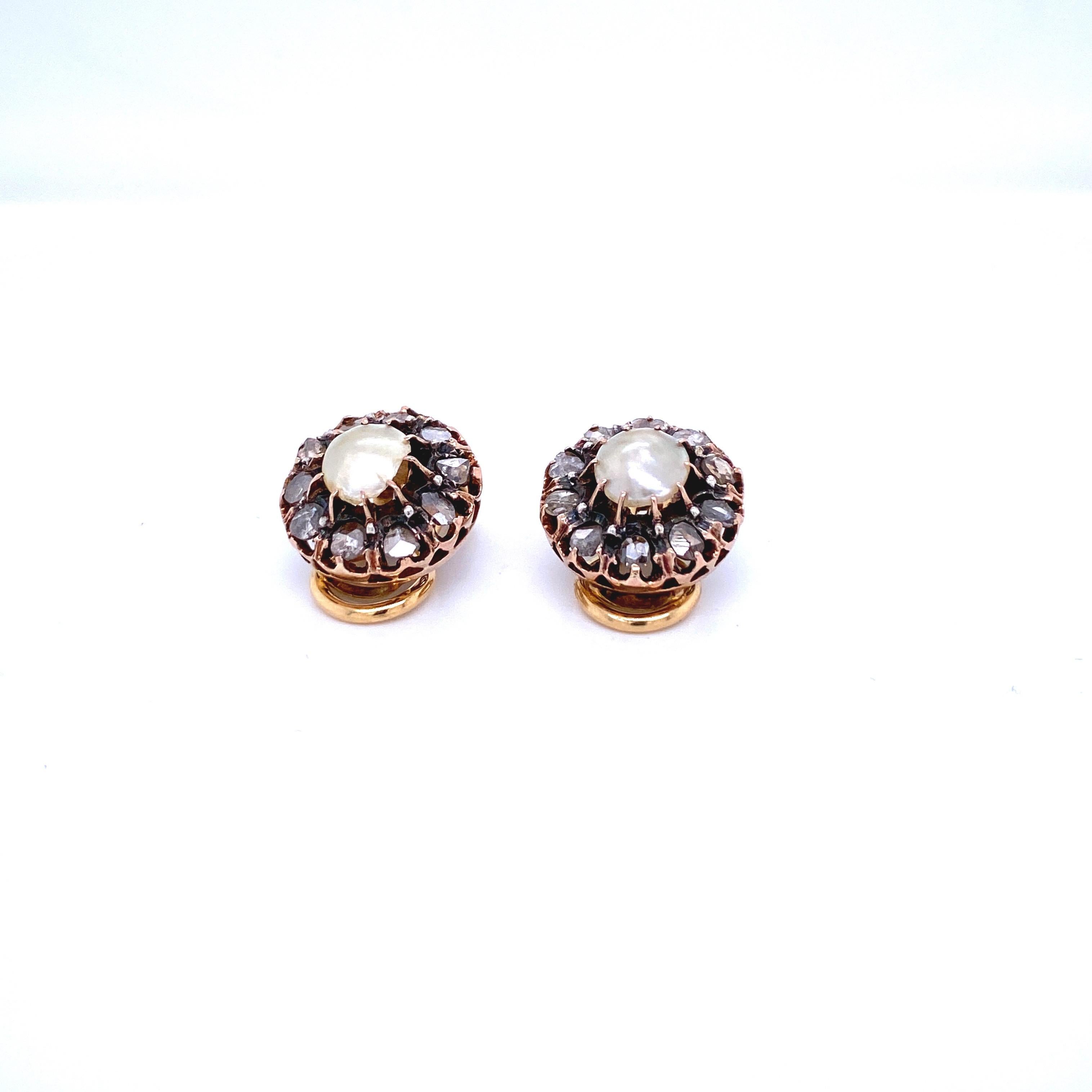 Victorian Diamond Pearl Gold Ring and Earrings Set For Sale 3