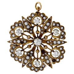 Pendentif victorien en or avec diamant et perle en forme d'étoile Clips