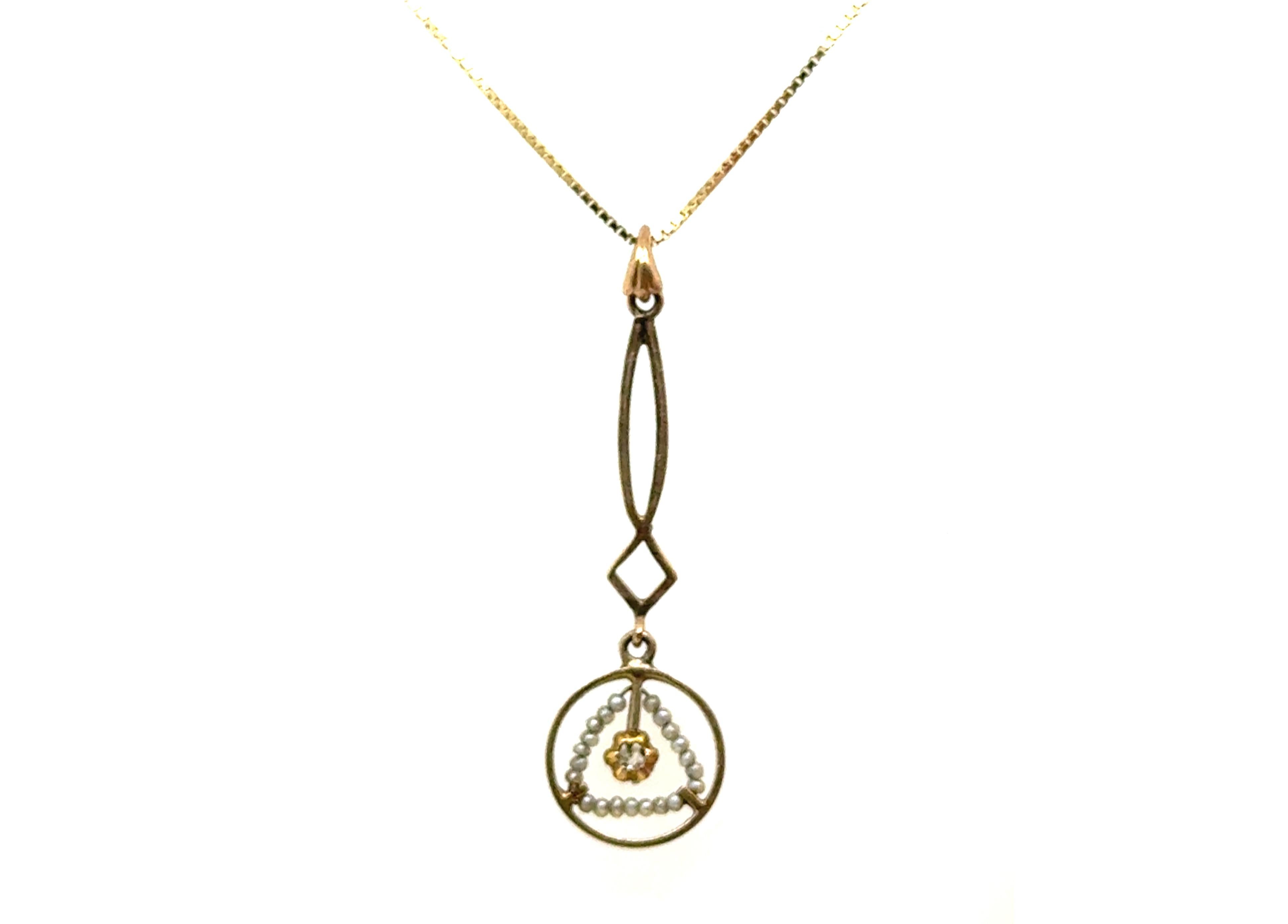 Victorian Diamond Pearl Lavalier Pendant Necklace 14K Old Mine Original 1880's In Excellent Condition For Sale In Dearborn, MI