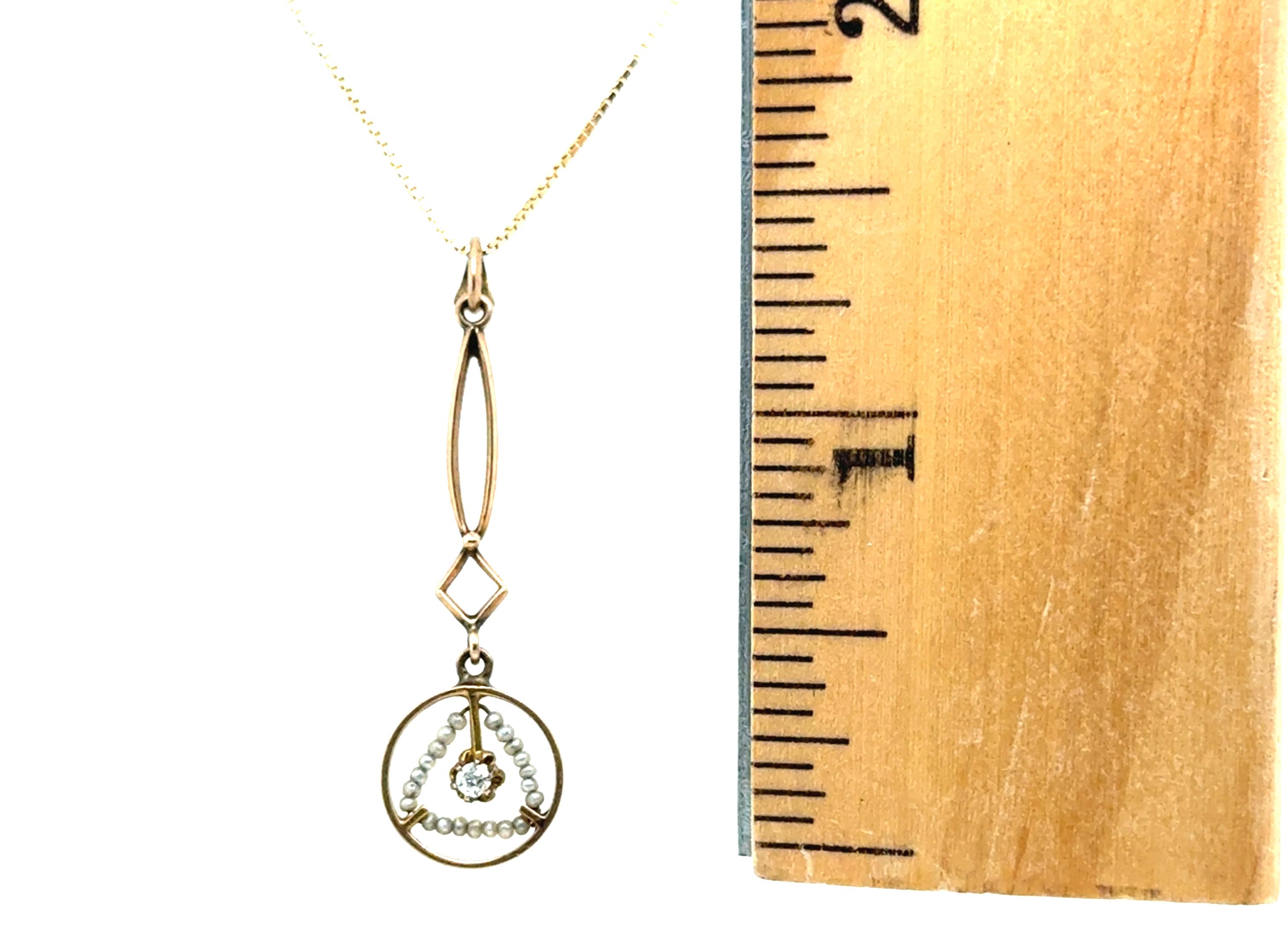 Women's Victorian Diamond Pearl Lavalier Pendant Necklace 14K Old Mine Original 1880's For Sale