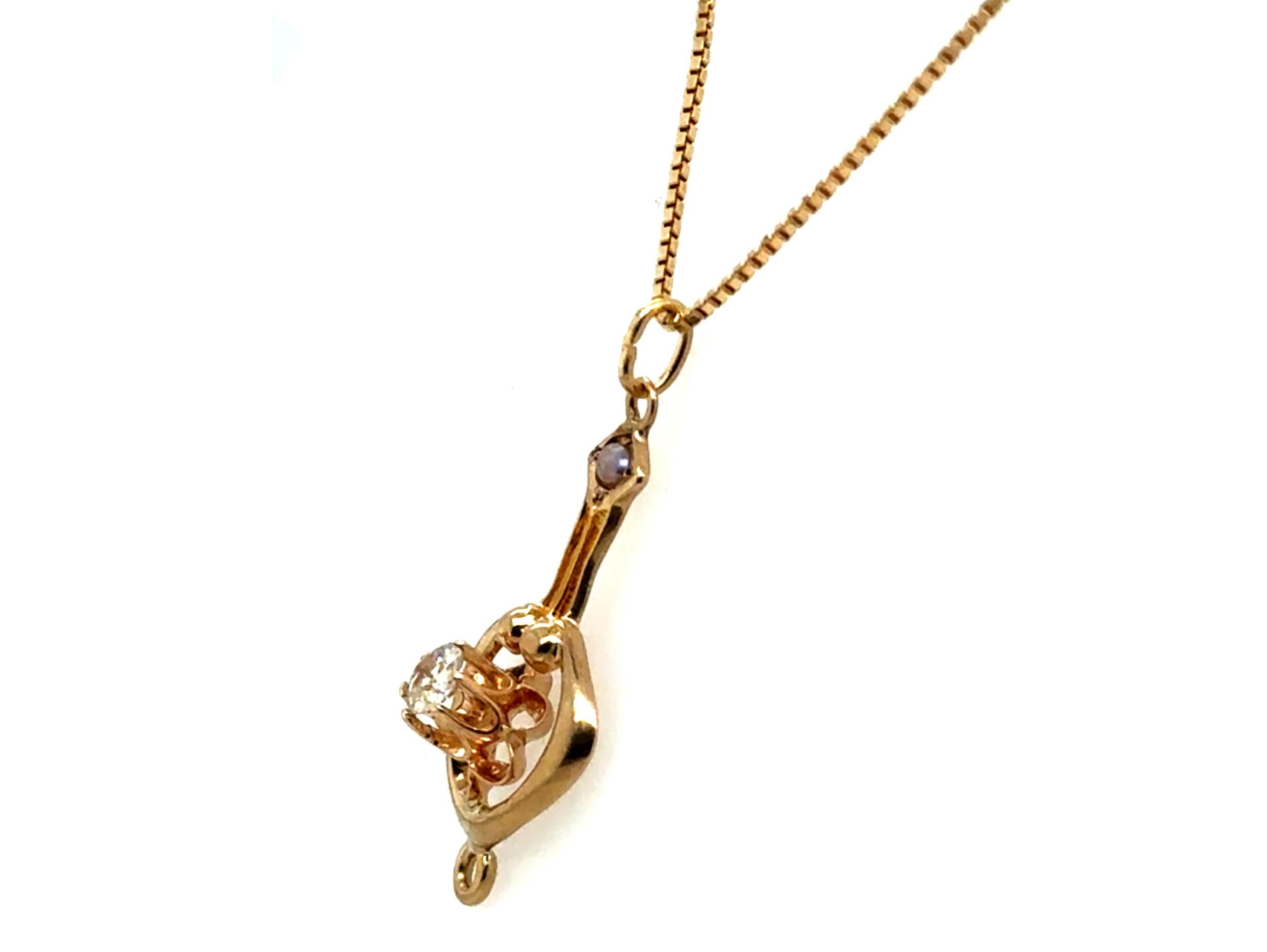 Viktorianische Diamant-Perlen-Lavalier-Anhänger-Halskette 14K Old Mine Original 1900er Jahre (Alteuropäischer Brillantschliff) im Angebot