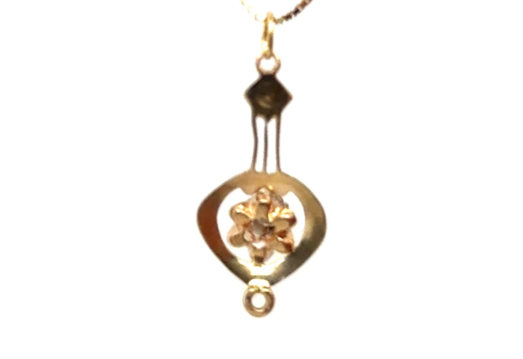 Viktorianische Diamant-Perlen-Lavalier-Anhänger-Halskette 14K Old Mine Original 1900er Jahre im Zustand „Hervorragend“ im Angebot in Dearborn, MI