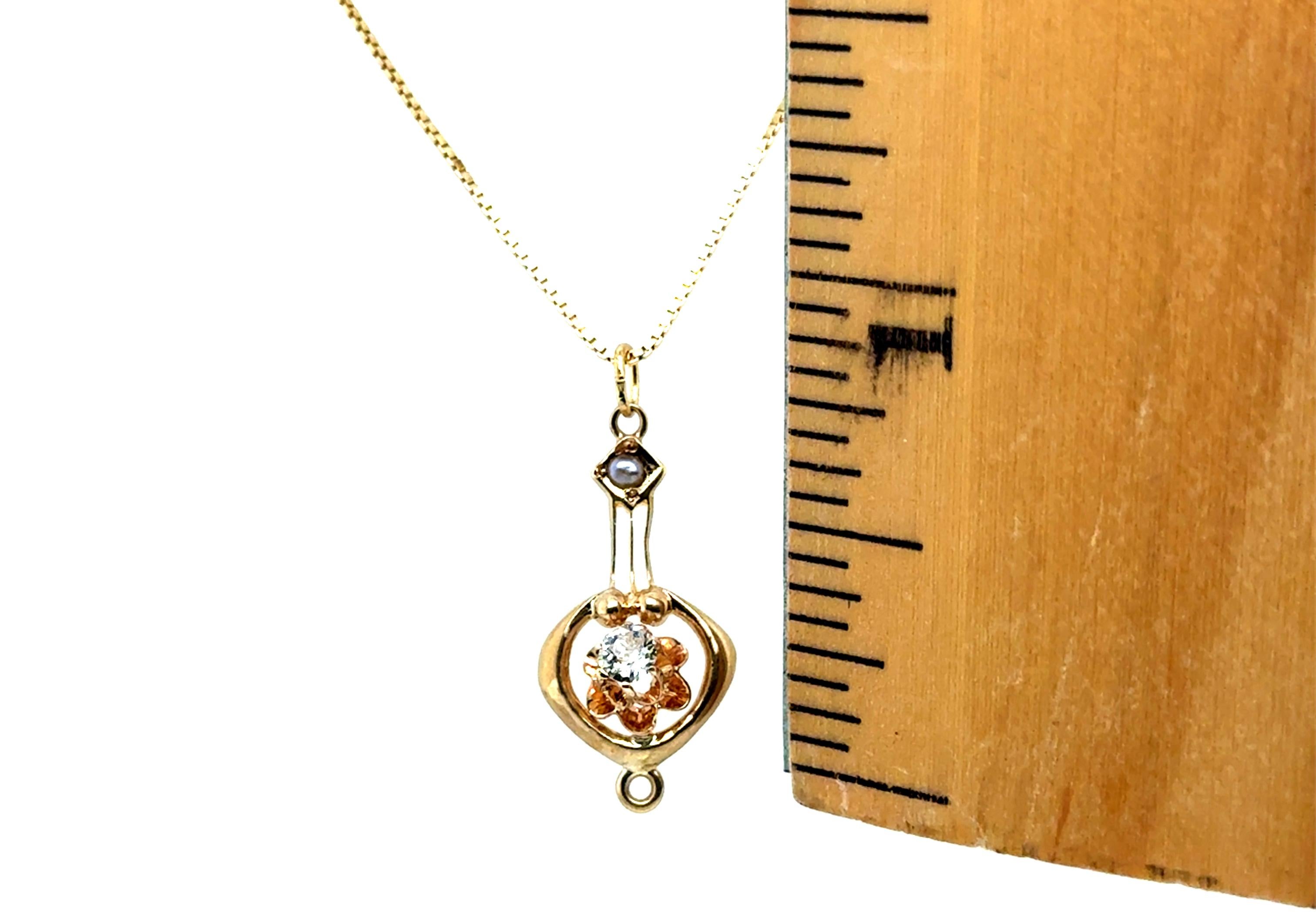Viktorianische Diamant-Perlen-Lavalier-Anhänger-Halskette 14K Old Mine Original 1900er Jahre Damen im Angebot