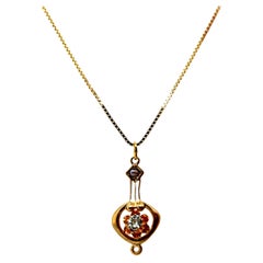 Victorian Diamond Pearl Lavalier Pendant Necklace 14K Old Mine Original 1900's