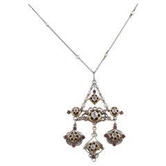 Collier Holbeinesque victorien rare en perles et diamants 18 carats