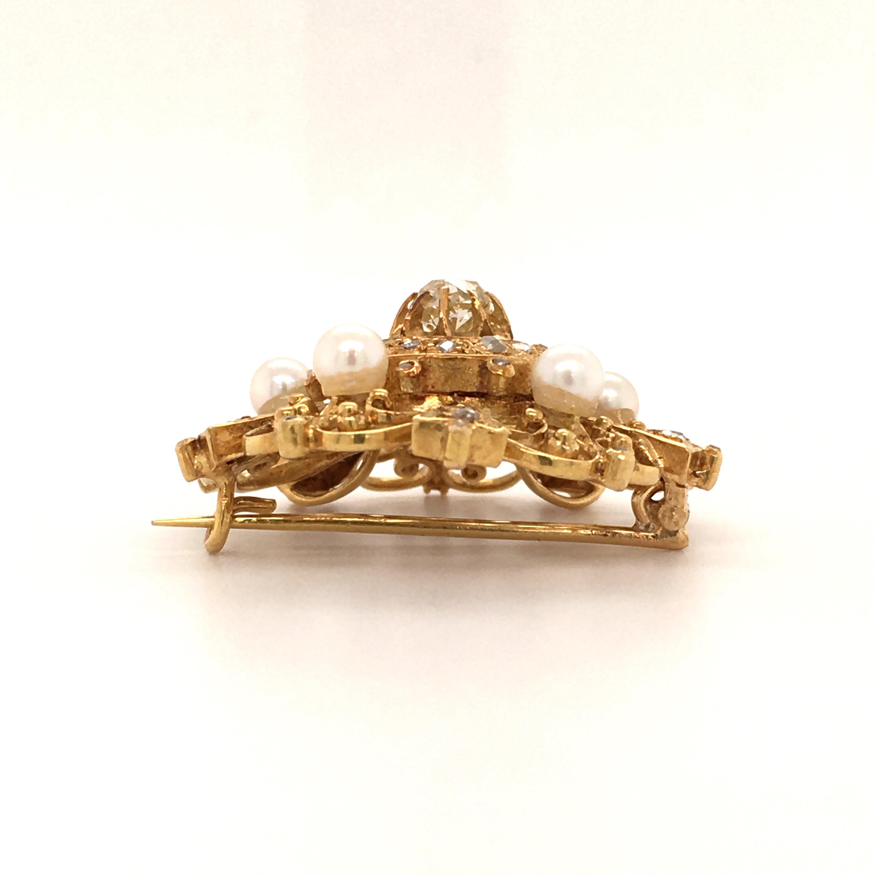 Victorian Diamond Pearl Yellow Gold Brooch or Pendant 3
