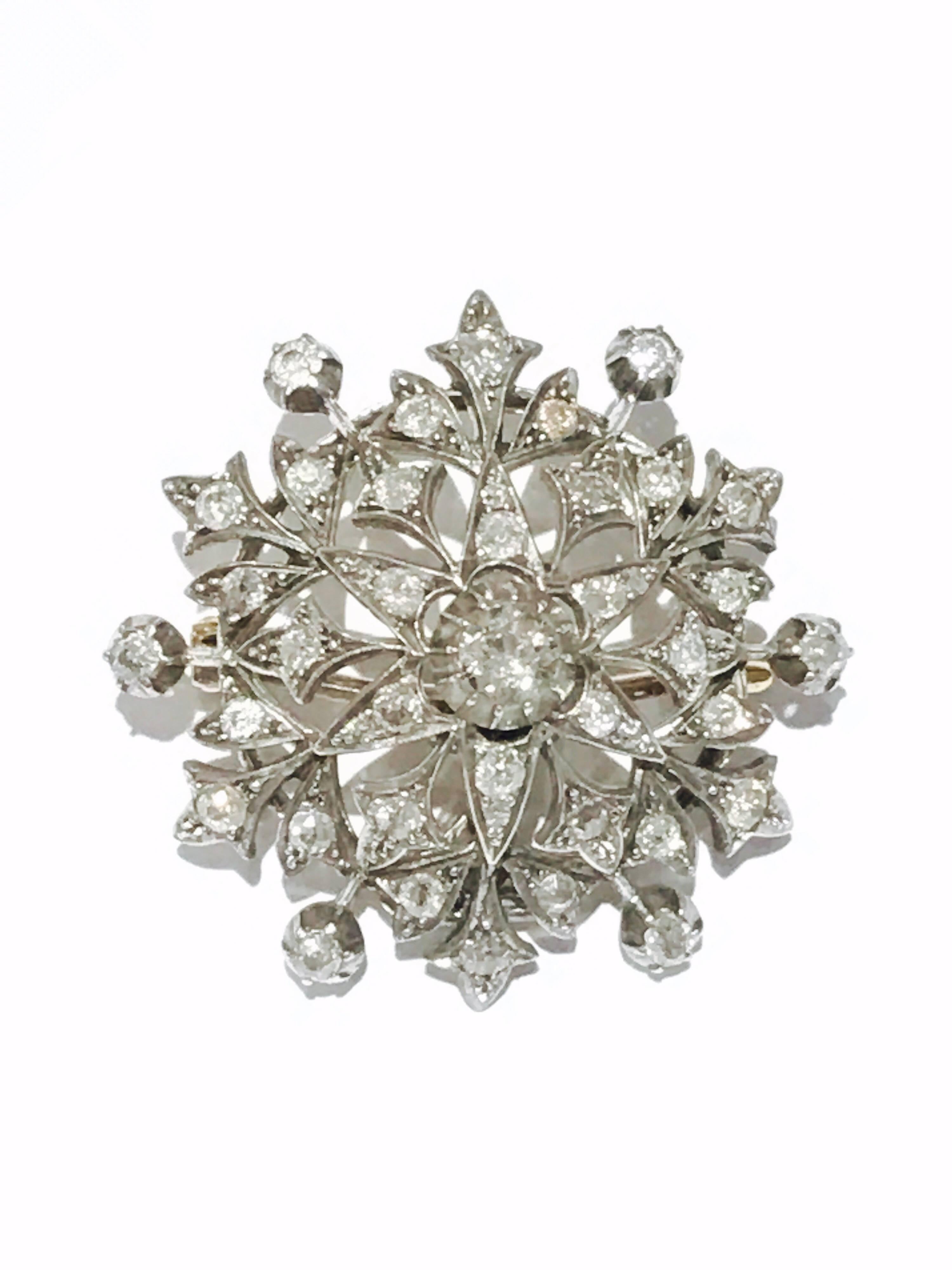 Old European Cut Victorian Diamond Pendant Brooch For Sale