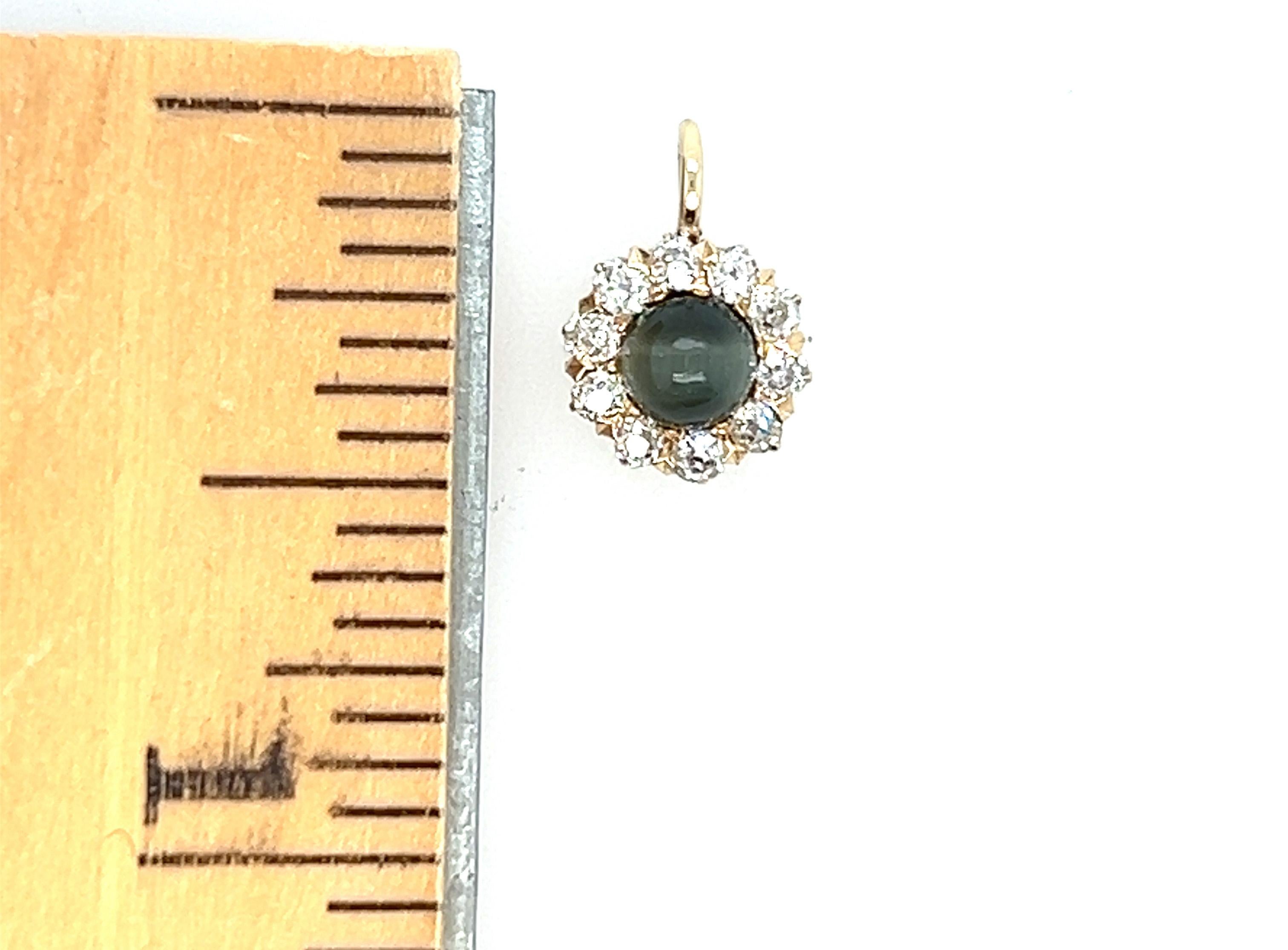Victorian Diamond Pendant Cat's Eye Chrysoberyl .30ct Old Mine Cut 14K In Excellent Condition In Dearborn, MI