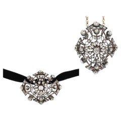 Victorian Diamond Pendant Chain Cord or Ribbon, 2.5 Carats, 1890