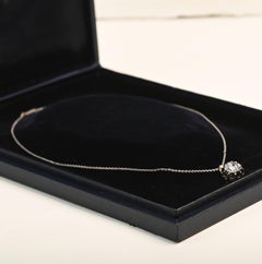 Victorian Diamond Pendant Necklace. 0.70ct Old Euro Cluster Silver 14k Gold IVS2