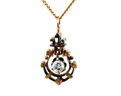 Victorian Diamond Pendant Necklace 14K Yellow Gold Mined .22ct Original 1890's