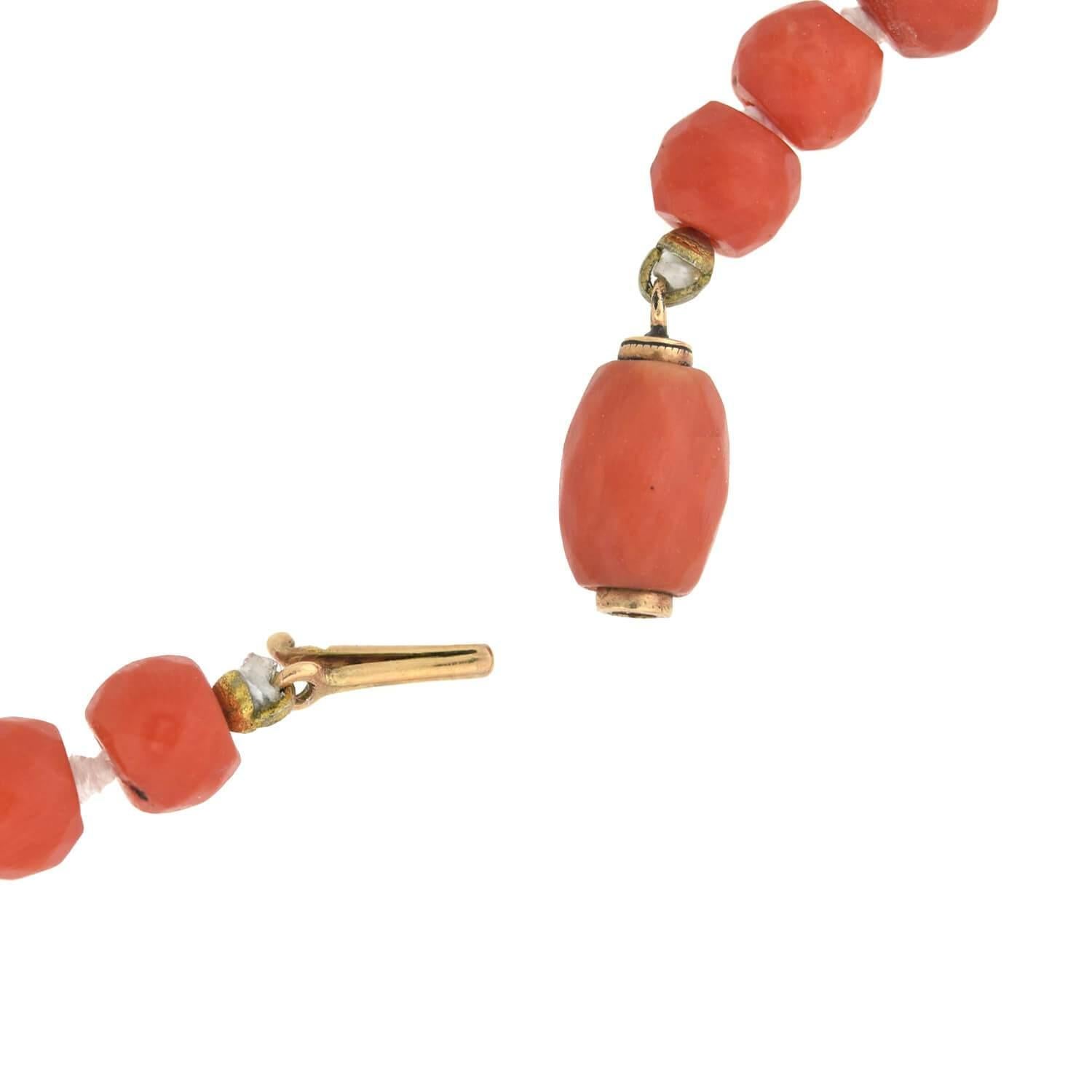 Women's Victorian Diamond Pin/Pendant and Natural Coral Beaded Necklace For Sale