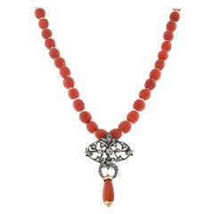 Victorian Diamond Pin/Pendant and Natural Coral Beaded Necklace