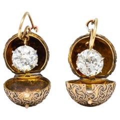 Antique Victorian Diamond Platinum 14 Karat Gold Carriage Coach Cover Drop Earrings