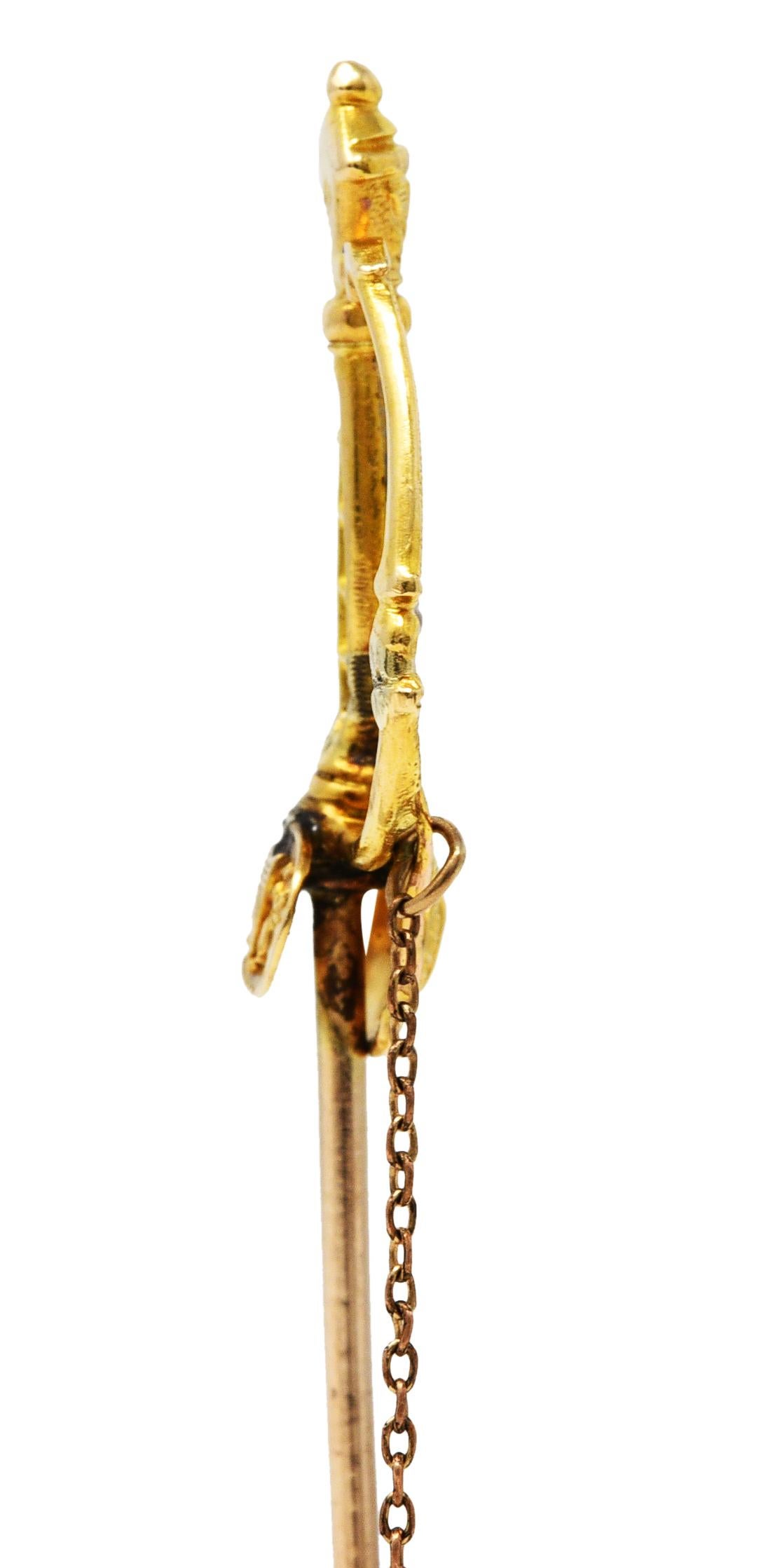 Rose Cut Victorian Diamond Platinum 14 Karat Gold Officer's Sword Antique Jabot Brooch