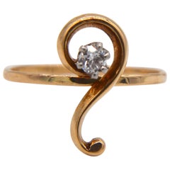 Victorian Diamond Question Mark 14 Karat Gold .25 Carat Minecut Conversion Ring