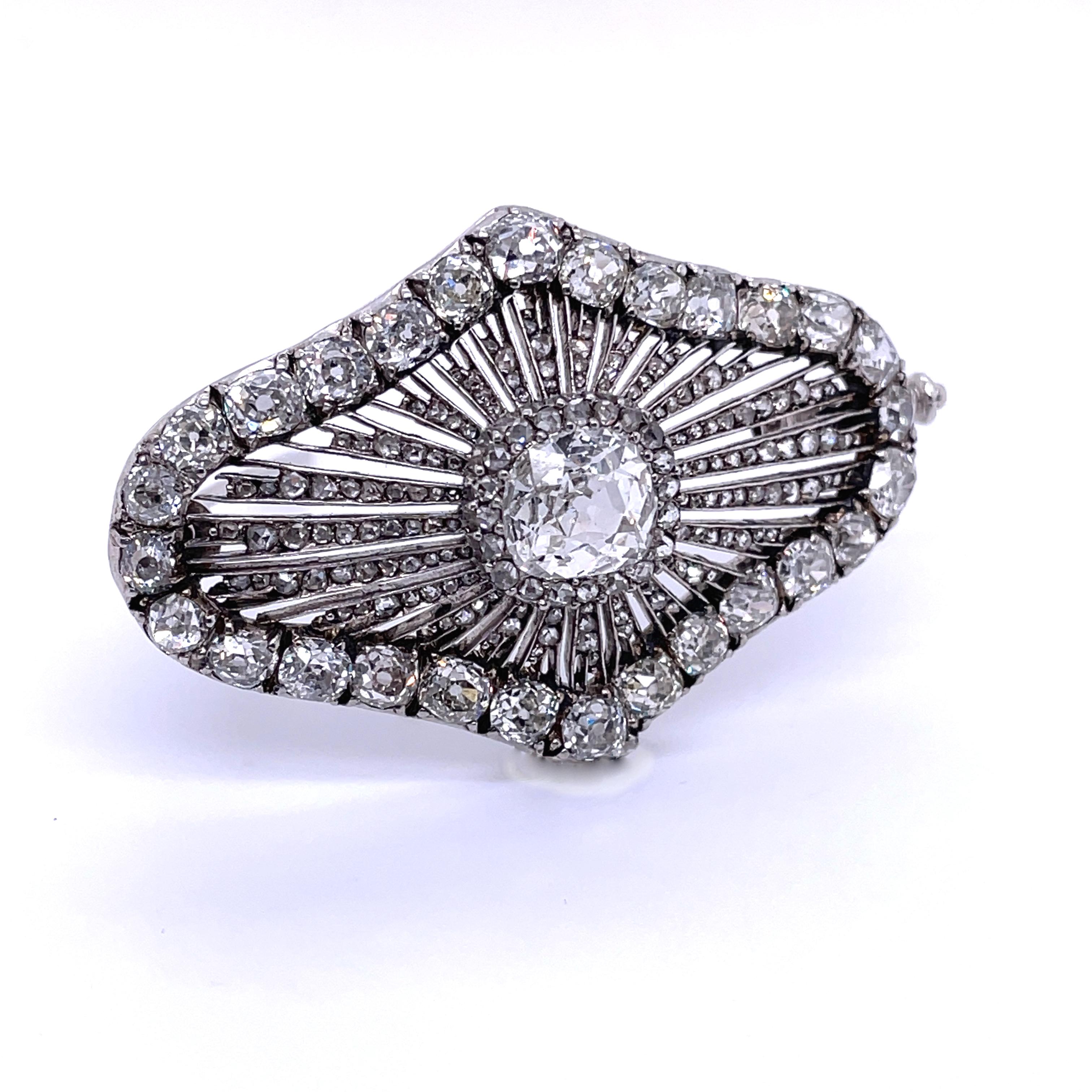 Victorian Diamond Rays Brooch, circa 1890s 5