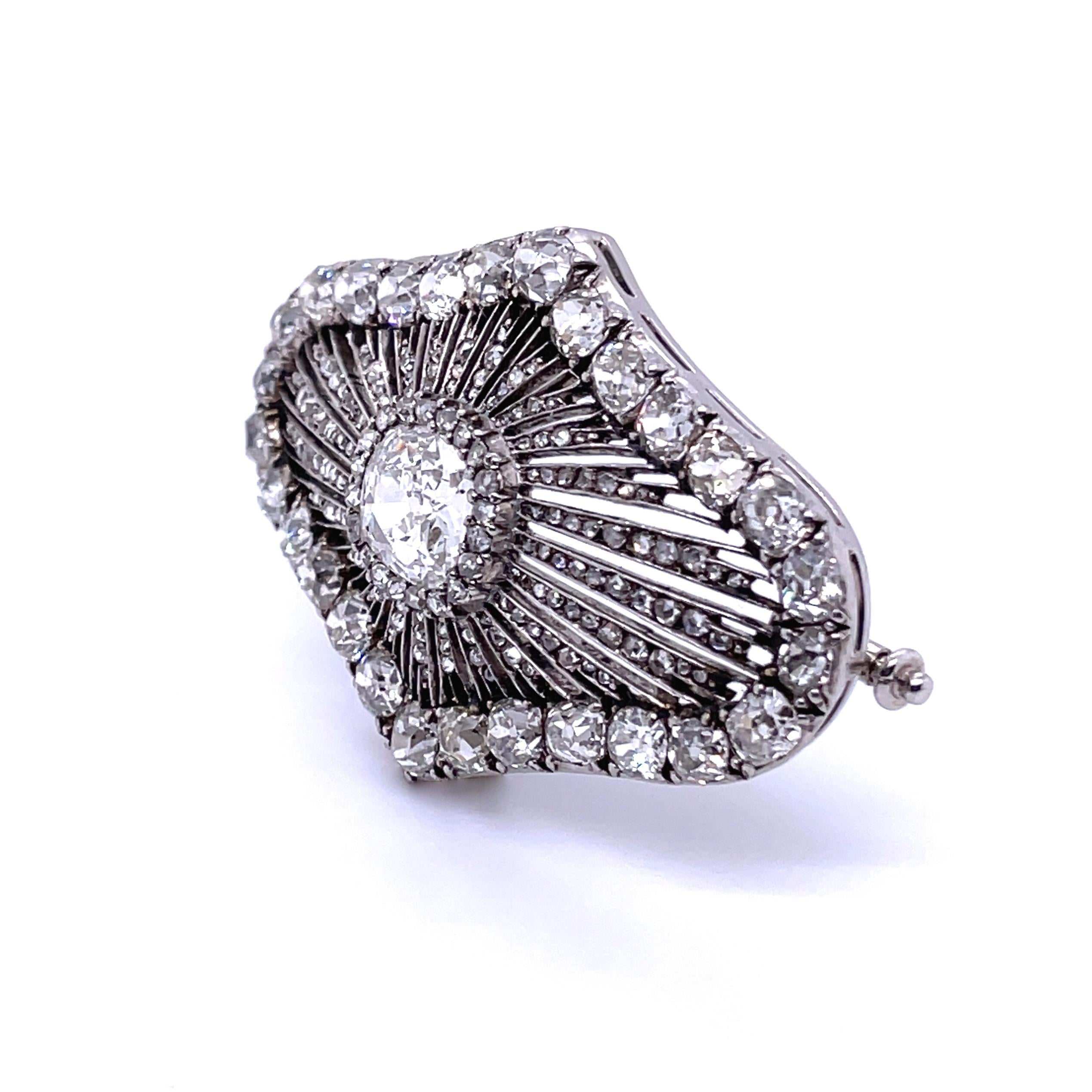 Victorian Diamond Rays Brooch, circa 1890s In Good Condition In Idar-Oberstein, DE