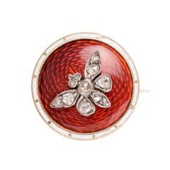 Victorian Diamond Red Enamel Butterfly Brooch