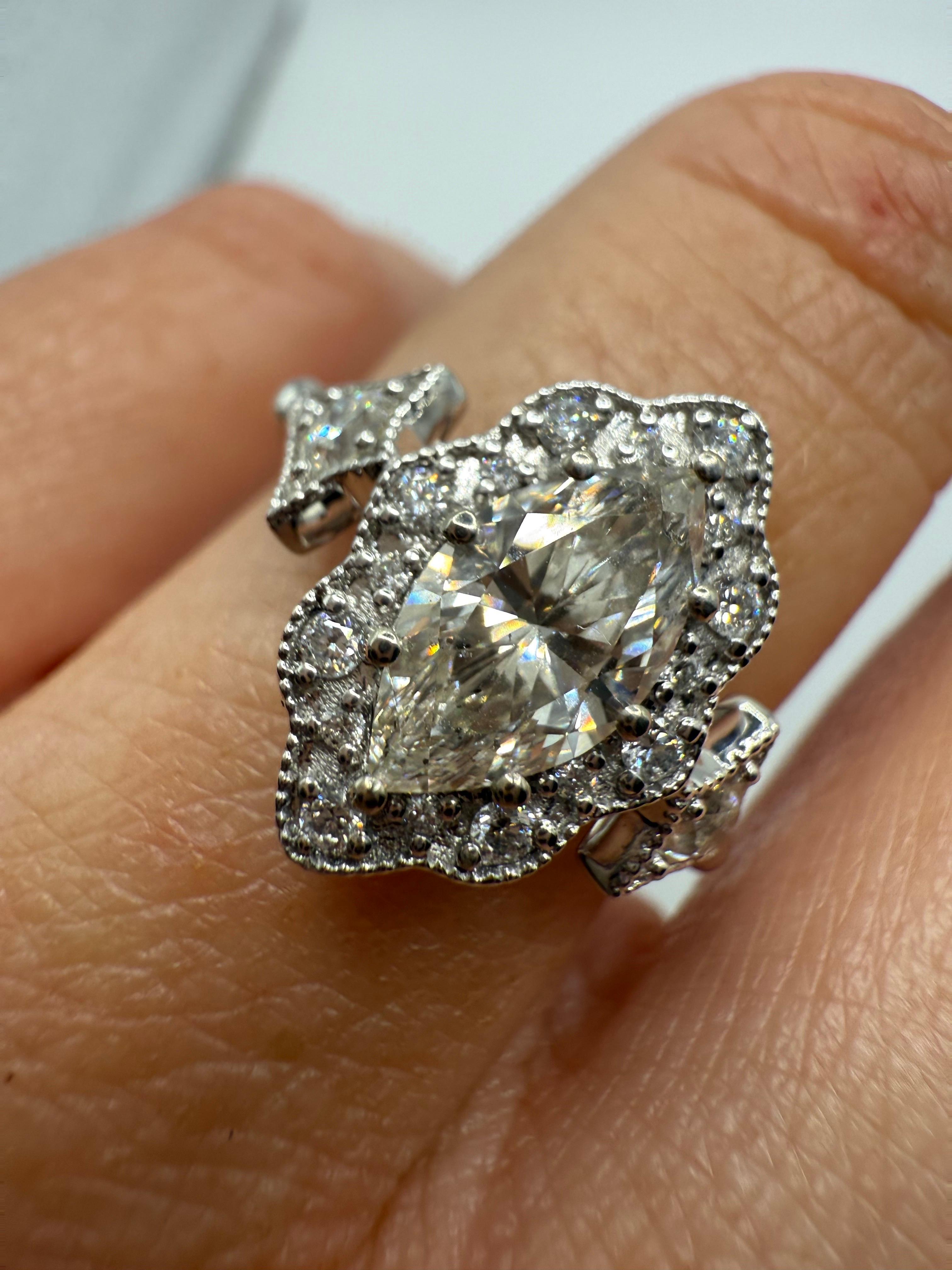 Bague victorienne en or blanc 14 carats avec diamant marquise Neuf - En vente à Boca Raton, FL
