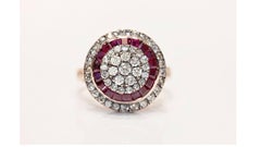 Art Deco Style  Ruby Diamond Ring 8 Karat White Gold