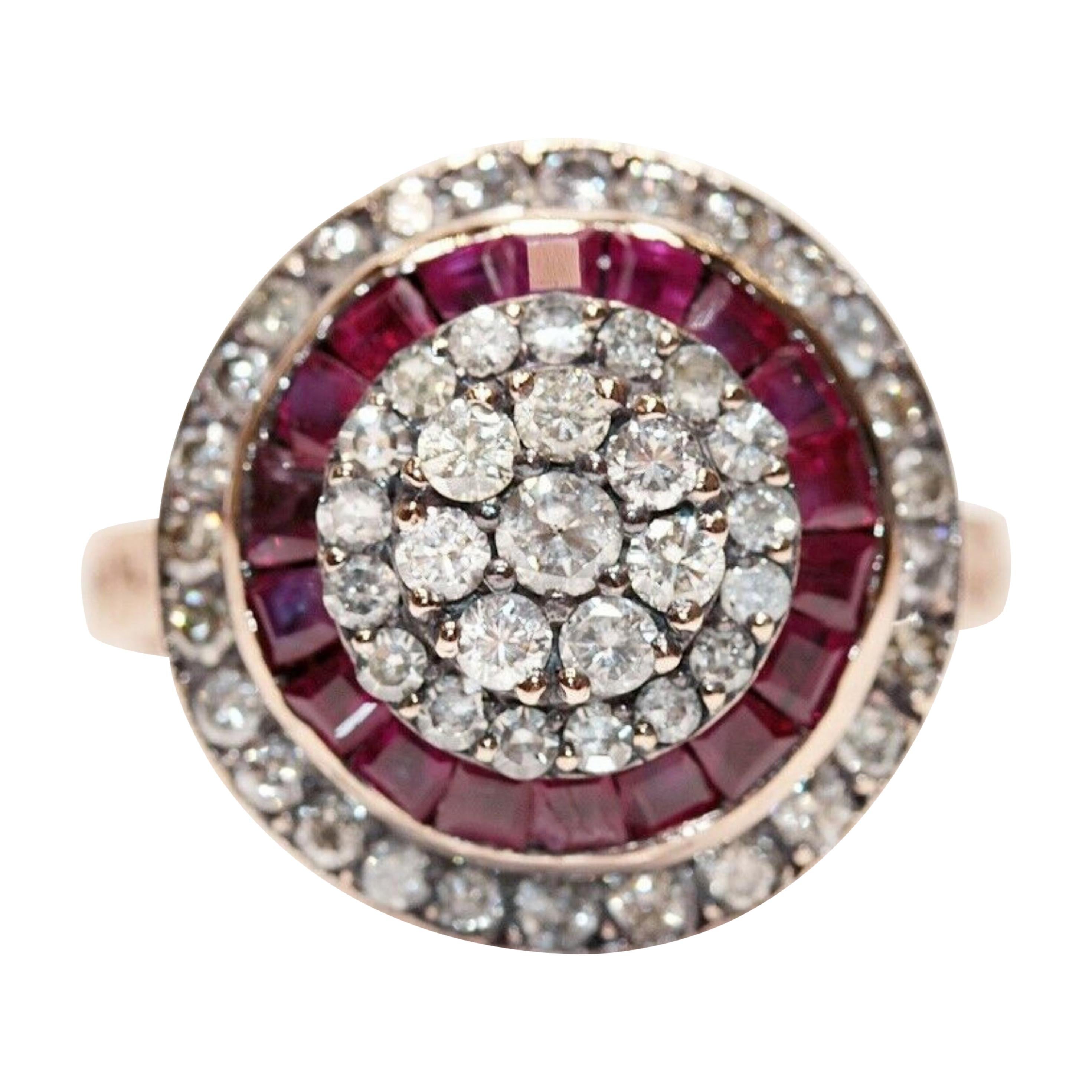 Art Deco Style  Ruby Diamond Ring 8 Karat White Gold For Sale