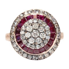 Art Deco Style  Ruby Diamond Ring 8 Karat White Gold