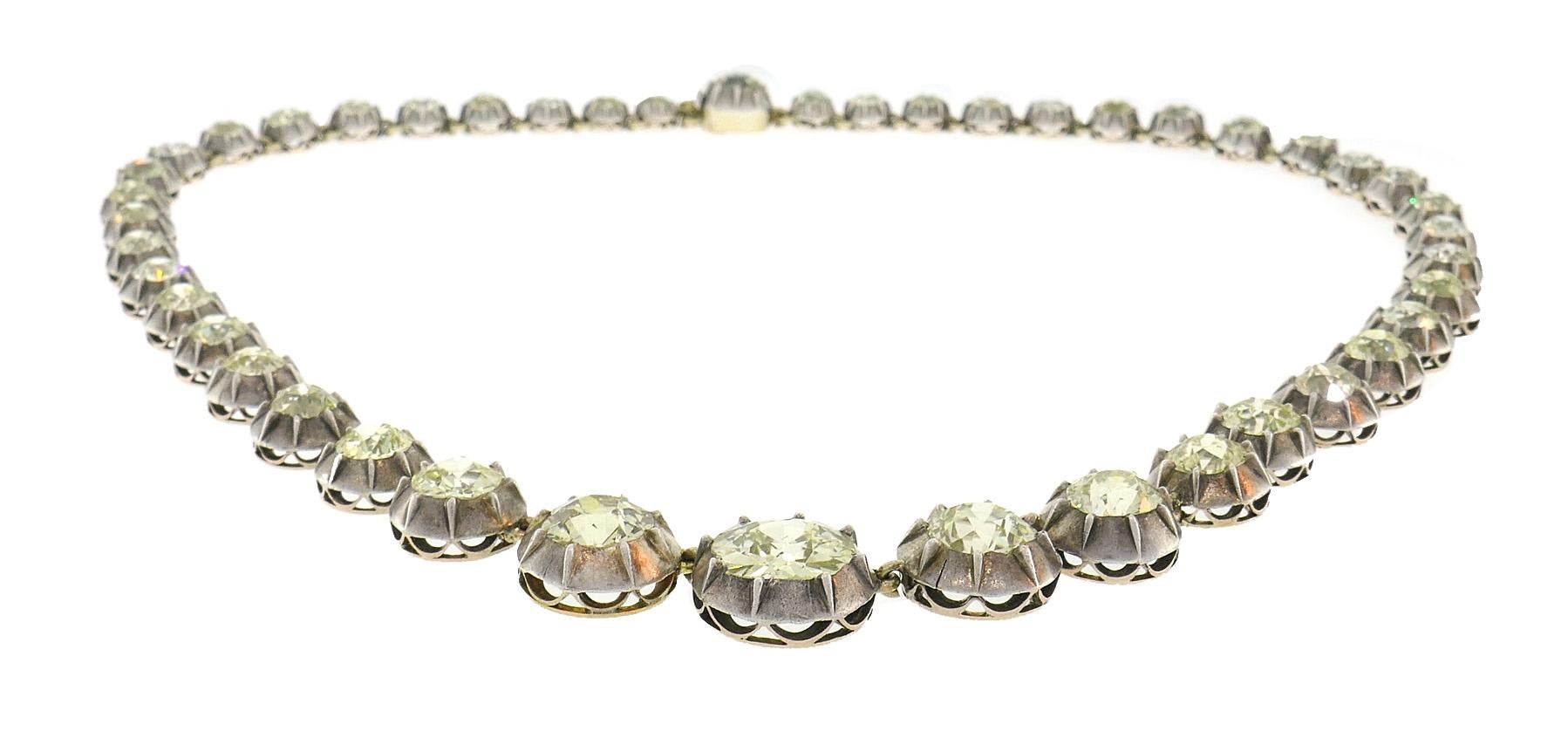Viktorianische Riviere-Halskette aus Silber und Roségold mit Diamanten, französisch im Zustand „Gut“ in Beverly Hills, CA