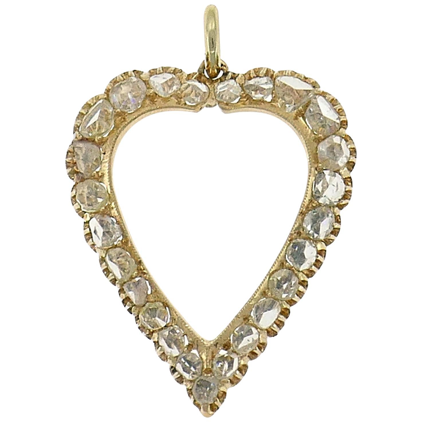 Victorian Diamond Rose Gold Heart Pendant Antique