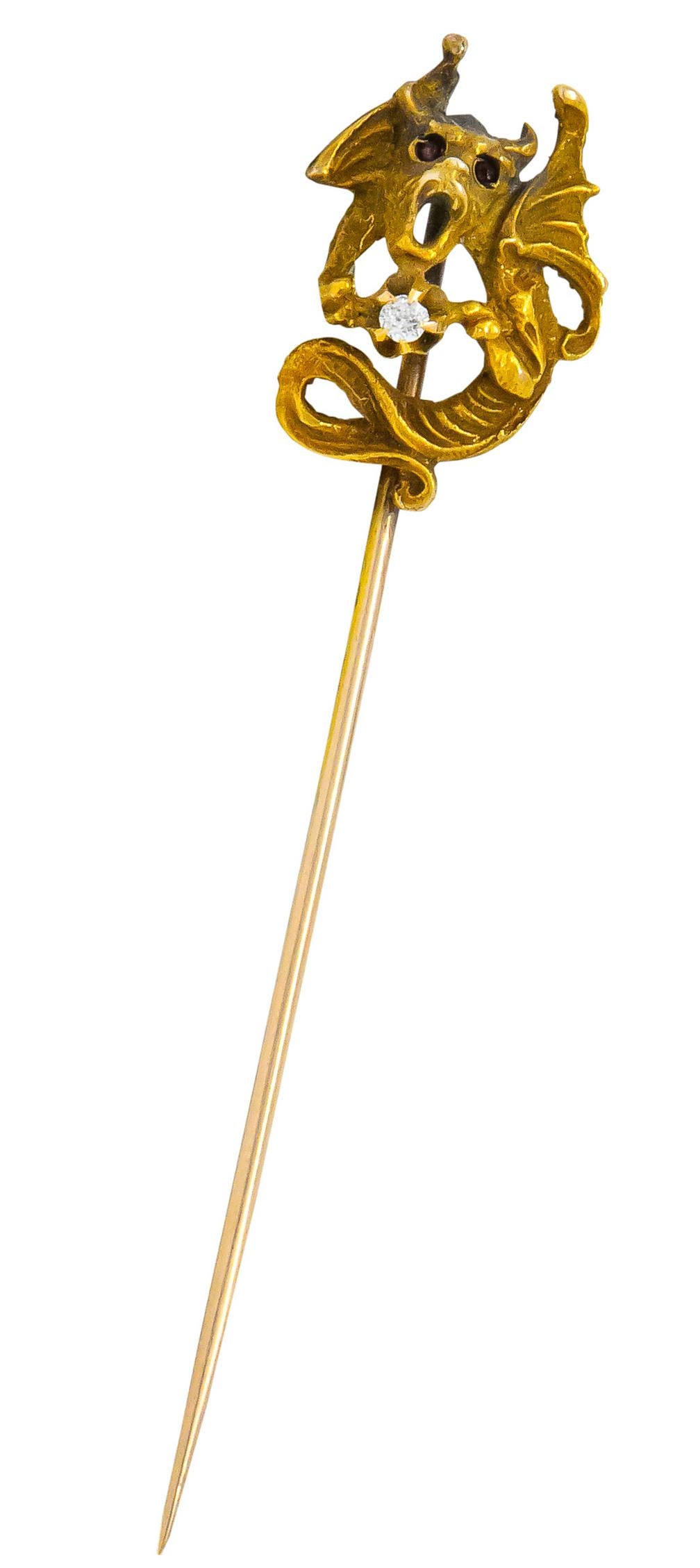 Viktorianische Chimera-Stickerei aus 14 Karat Gold mit Diamanten und Rubinen für Damen oder Herren im Angebot