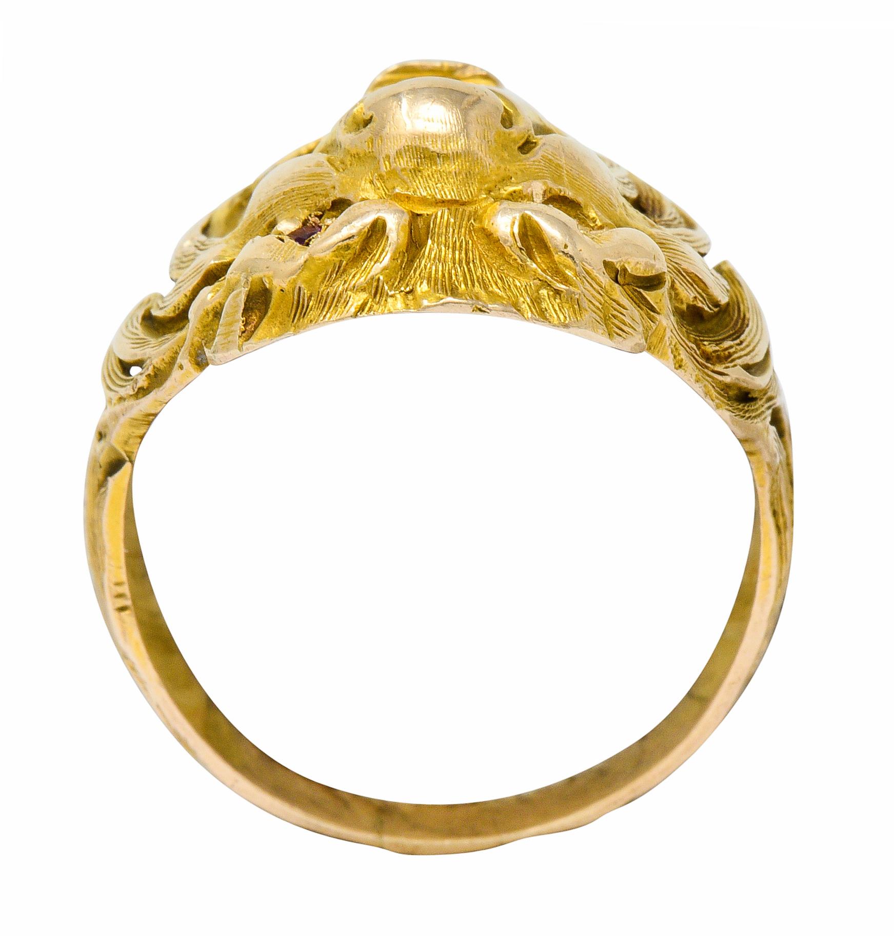 Victorian Diamond Ruby 14 Karat Gold Lion Band Ring 6