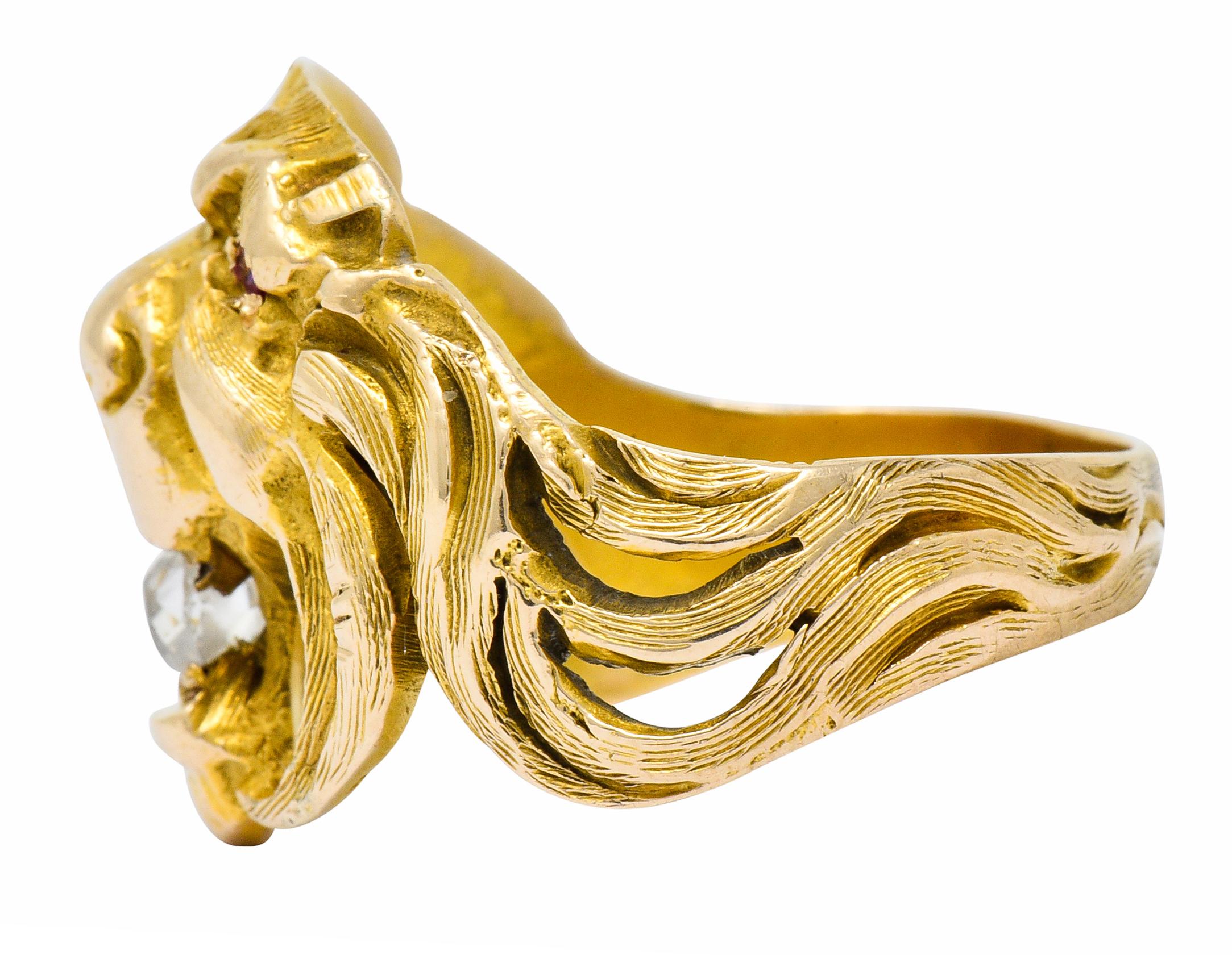 Victorian Diamond Ruby 14 Karat Gold Lion Band Ring 1