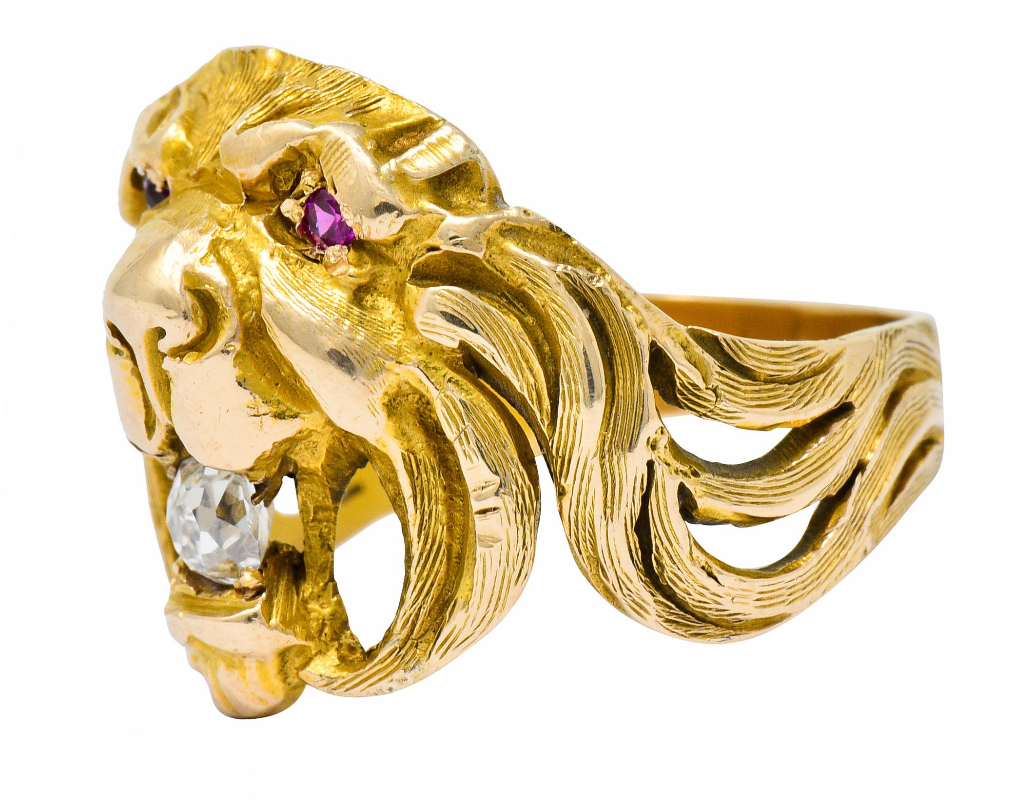 Victorian Diamond Ruby 14 Karat Gold Lion Band Ring 2