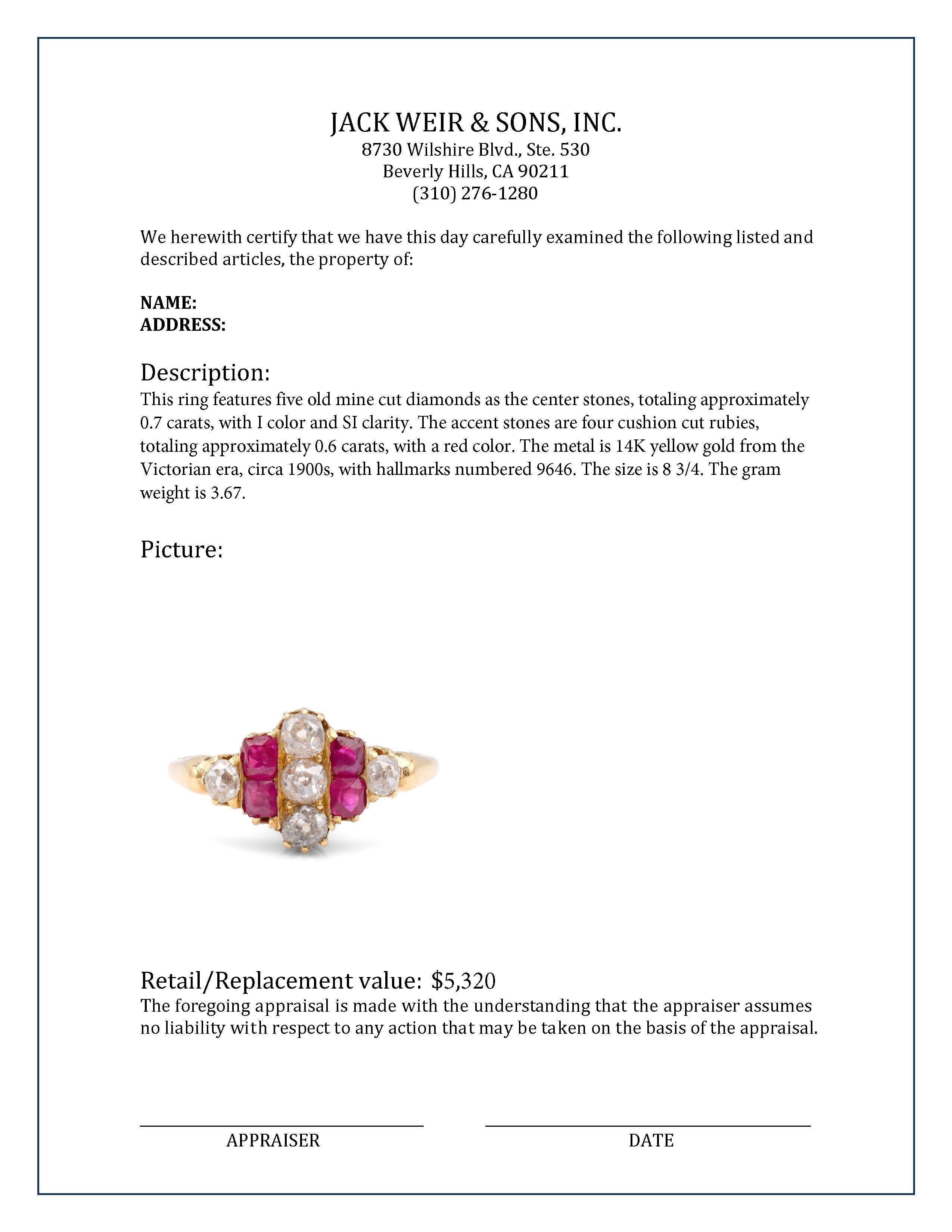 Viktorianischer Diamant-Rubin-Ring aus 14 Karat Gelbgold im Zustand „Hervorragend“ in Beverly Hills, CA