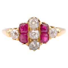 Viktorianischer Diamant-Rubin-Ring aus 14 Karat Gelbgold