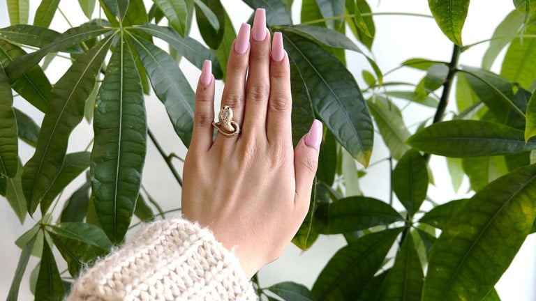Victorian Diamond Ruby 14k Yellow Gold Snake Ring For Sale at 1stDibs