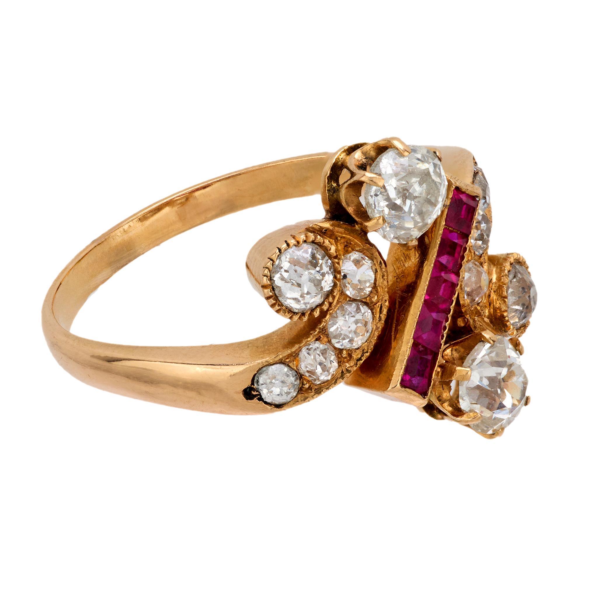 Victorian diamond ruby 18k rose gold ring In Good Condition For Sale In Beverly Hills, CA