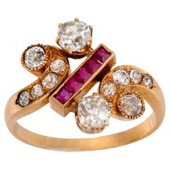 Victorian diamond ruby 18k rose gold ring