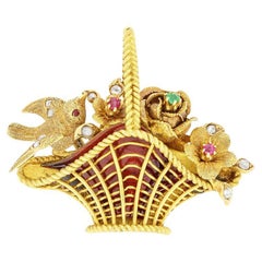 Victorian Diamond, Ruby and Emerald Brooch, c1880s