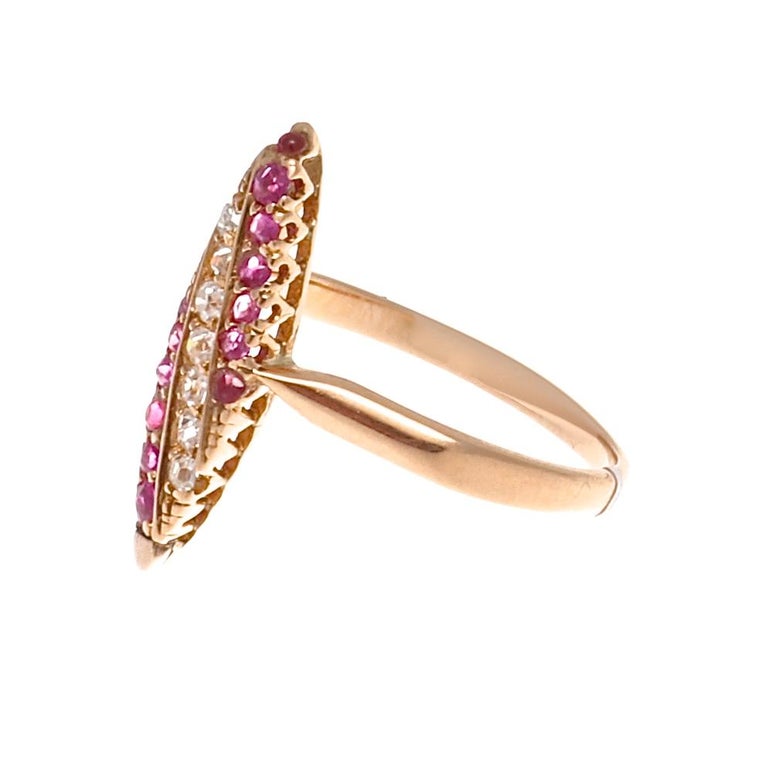 Victorian Diamond Ruby Gold Navette Ring at 1stDibs