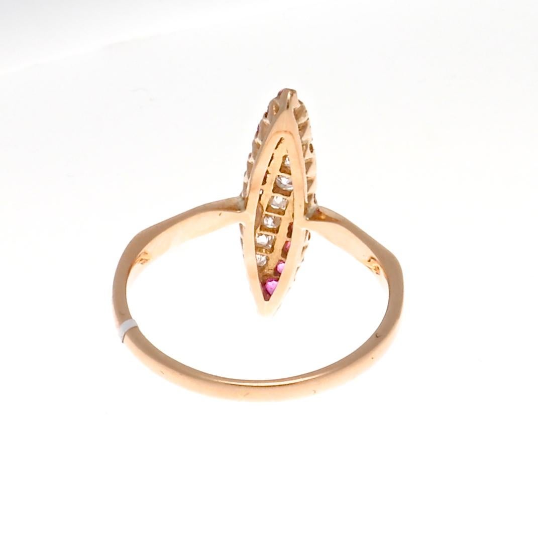 Women's Victorian Diamond Ruby Gold Navette Ring