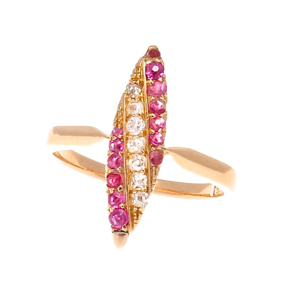 Victorian Diamond Ruby Gold Navette Ring