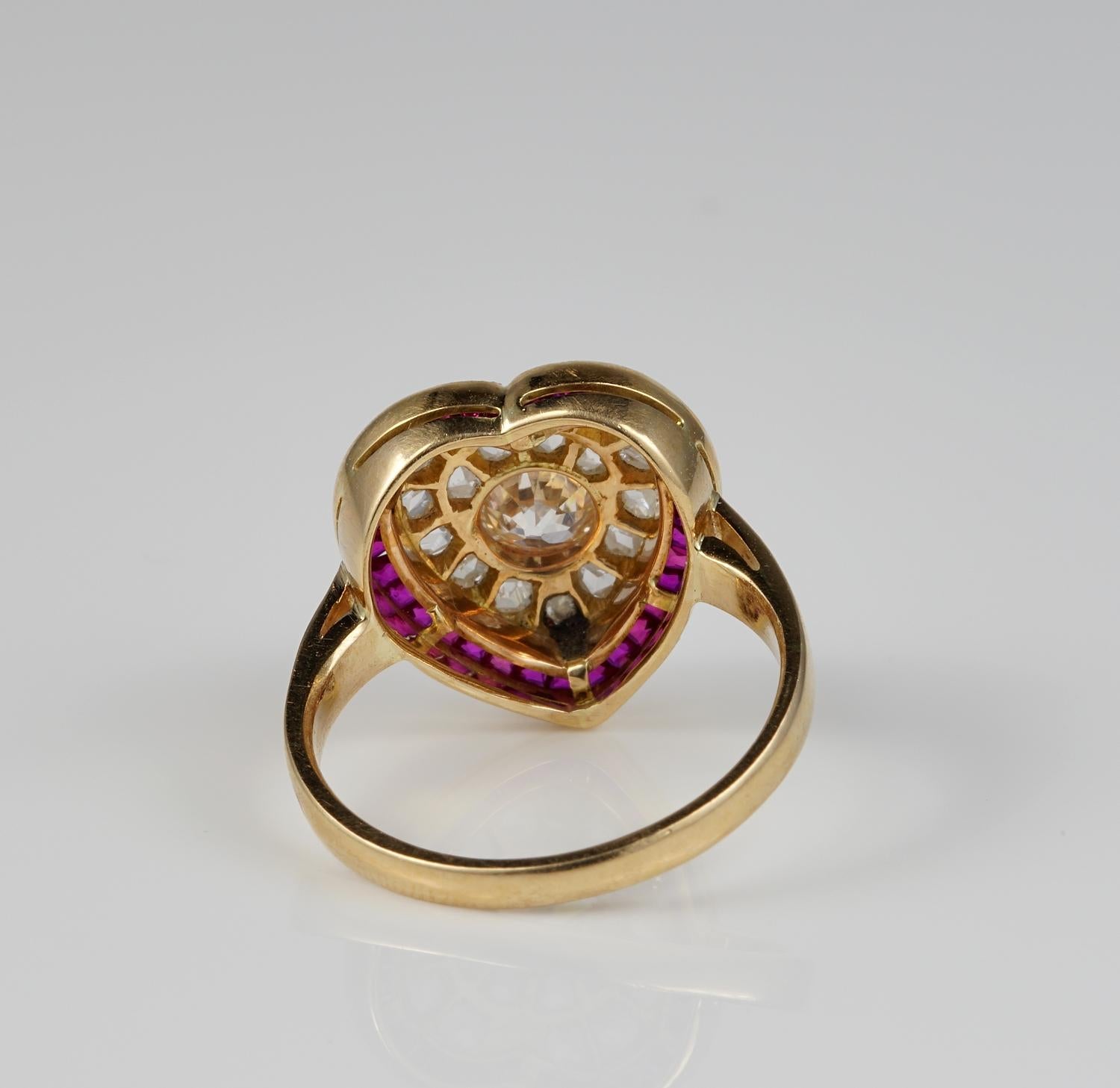 Viktorianischer Diamant-Rubin-Ring mit romantischem Herz im Zustand „Gut“ im Angebot in Napoli, IT