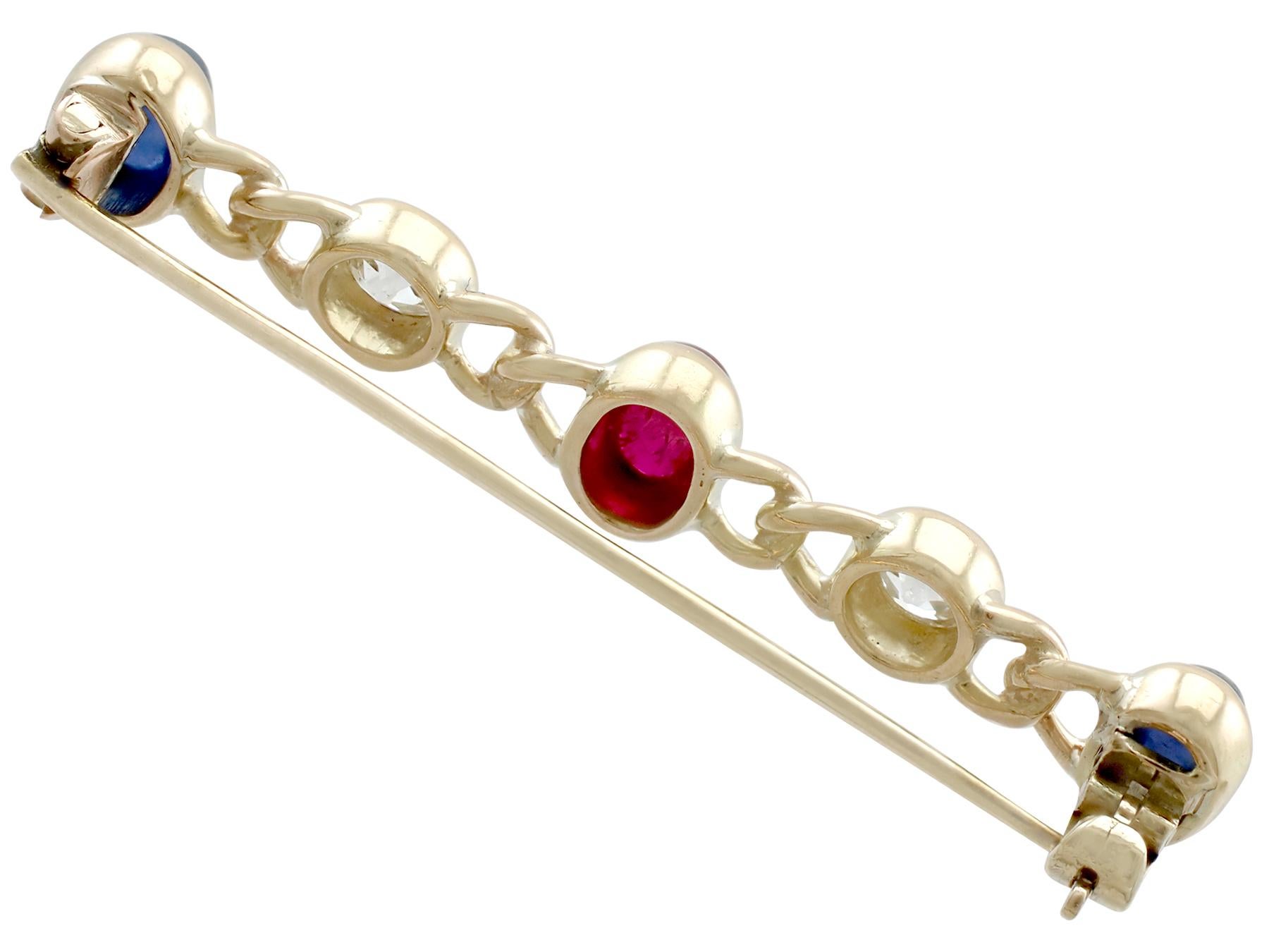 Victorian Diamond, Ruby, Sapphire and Gold Bar Brooch In Excellent Condition In Jesmond, Newcastle Upon Tyne