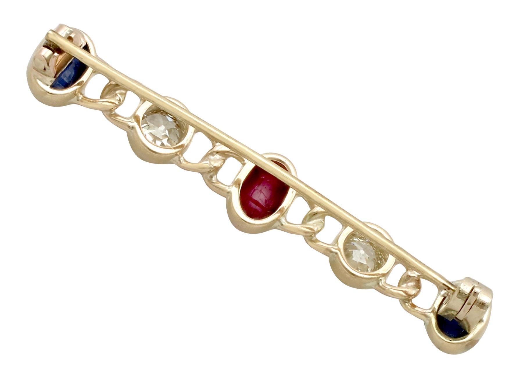 Women's Victorian Diamond, Ruby, Sapphire and Gold Bar Brooch